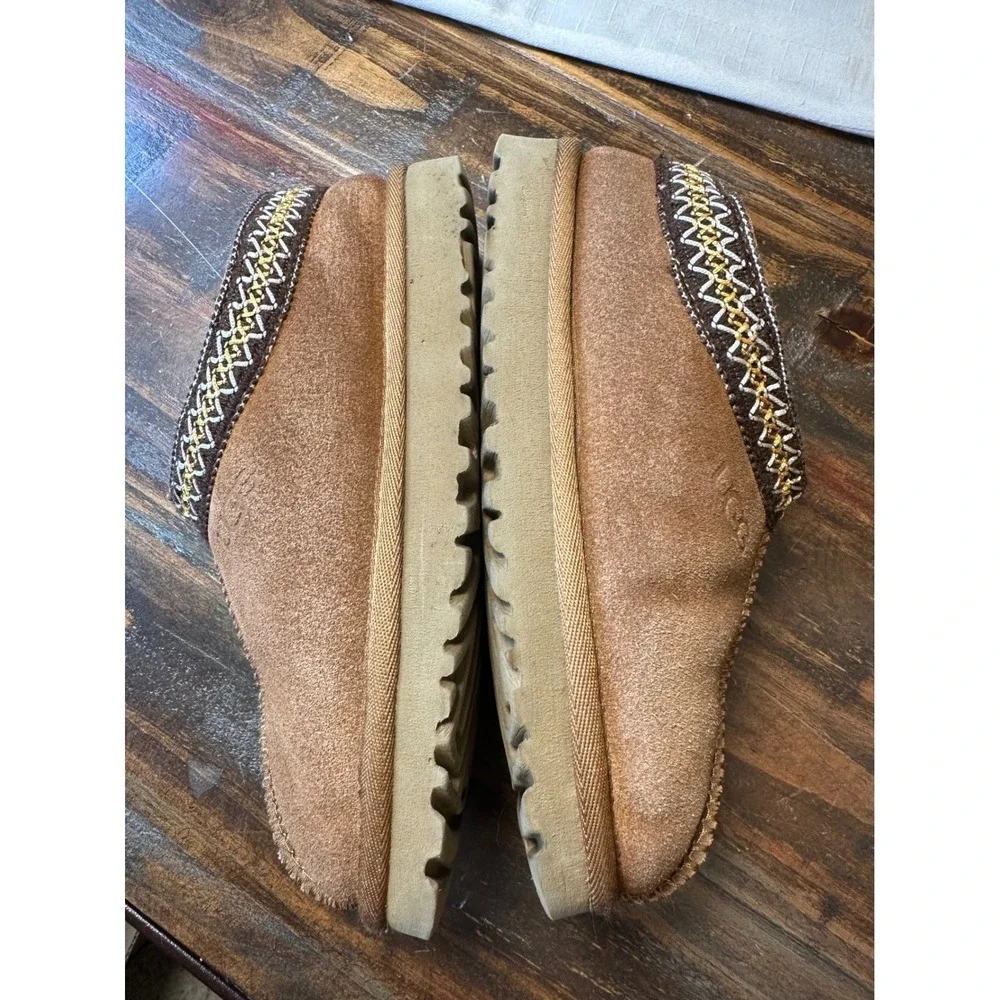 UGG Tasman Chestnut Suede Braid Trim Slip On Mules Shoe Clogs Kids Size Junior 2